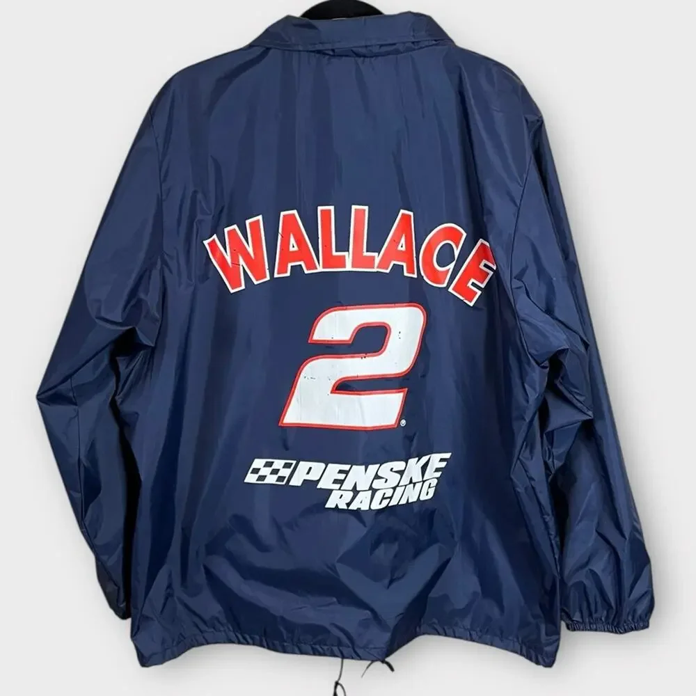 VINTAGE NASCAR Rusty Wallace navy snap up windbreaker 1990s men’s size large #2